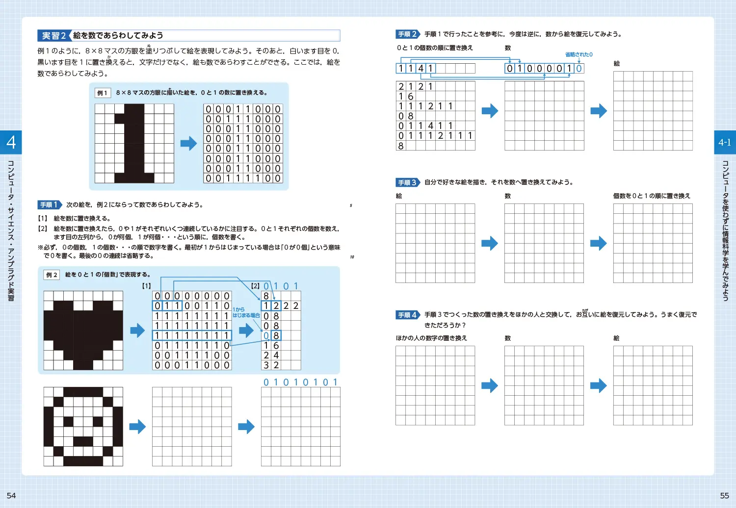 実習編 p54-55　絵を数であらわしてみよう　CSアンプラグドも教科書に直接書き込んで取り組めます。